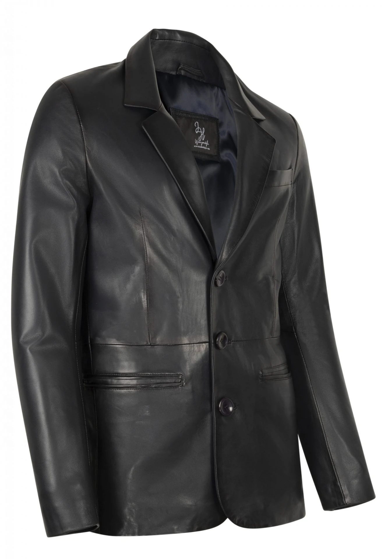 Hype Royal-Blue Leather Blazer – Elegant Slim Fit in Premium Lambskin