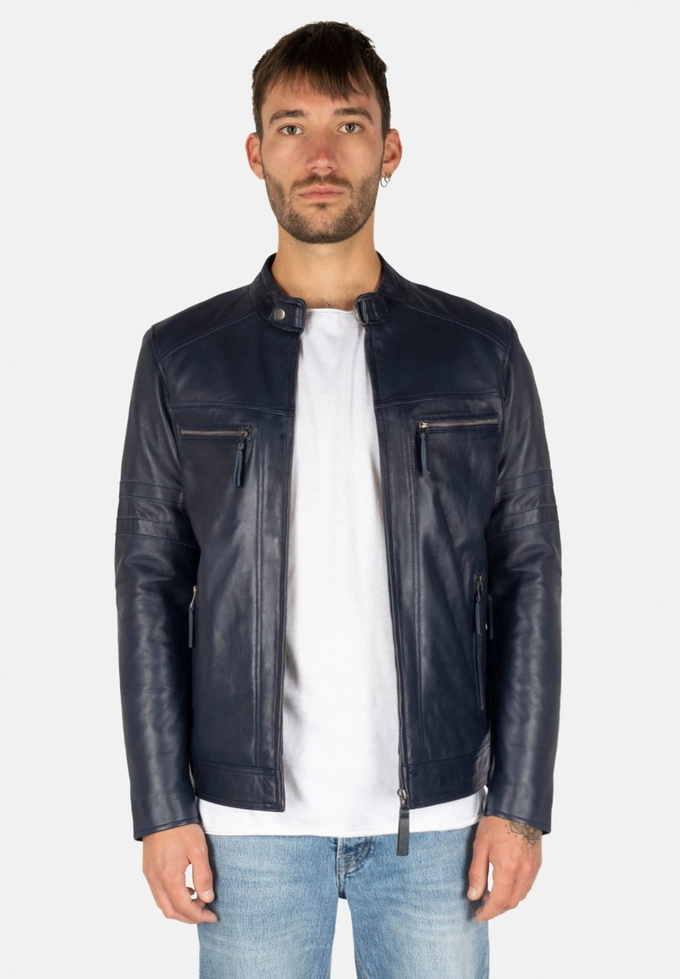 Jones Men's Royal Blue Leather Jacket – Slim Fit Genuine Leather Jacket