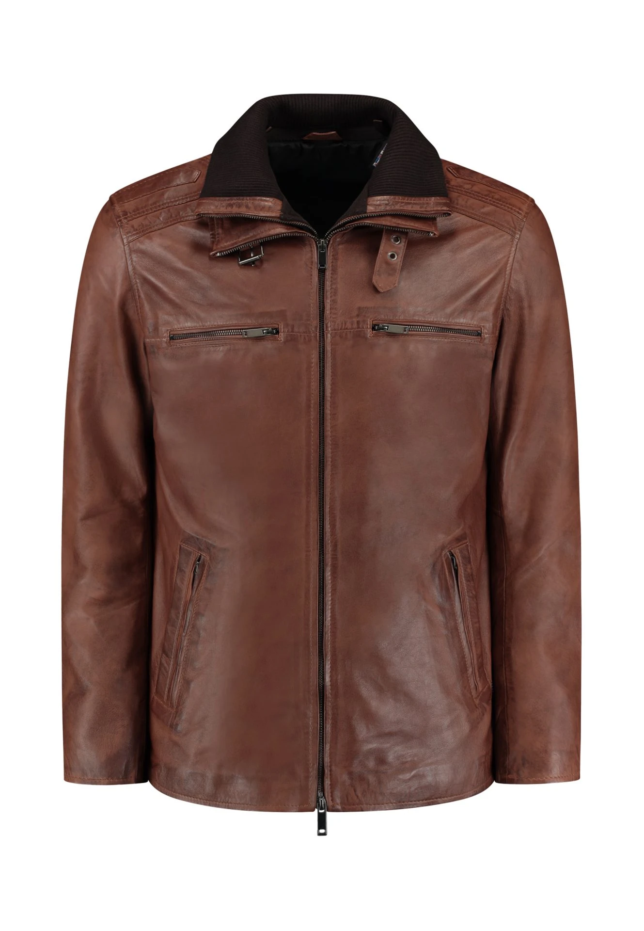 Flex Brown Leather Parka – Lambskin Jacket with Removable Wool Collar – 2 Jackets in 1