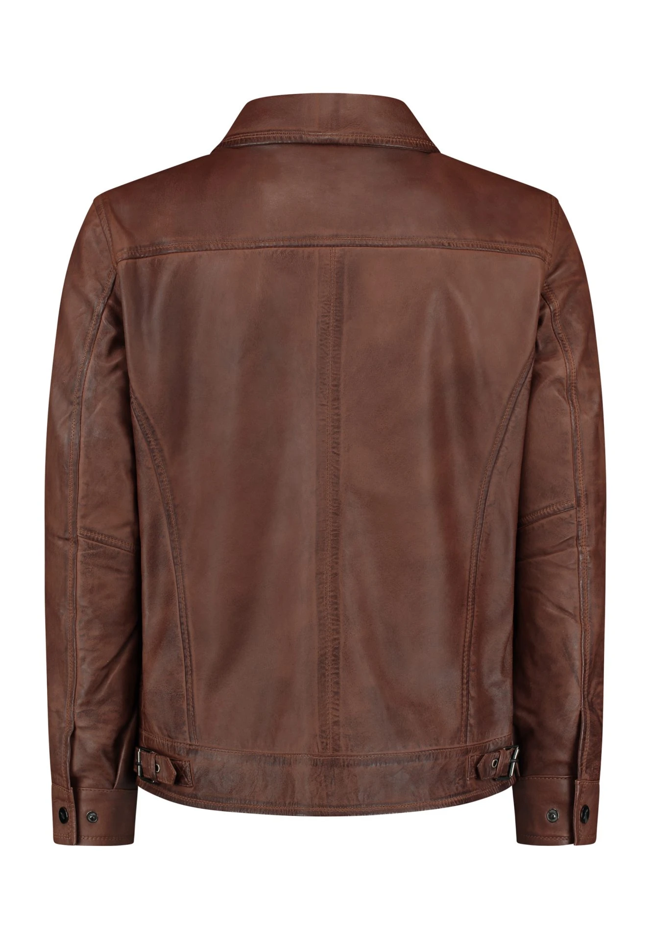 Blouson en Cuir Marron Kent - Veste en Cuir pour Homme avec Col Montant et Fermeture Éclair - Image de la Galerie