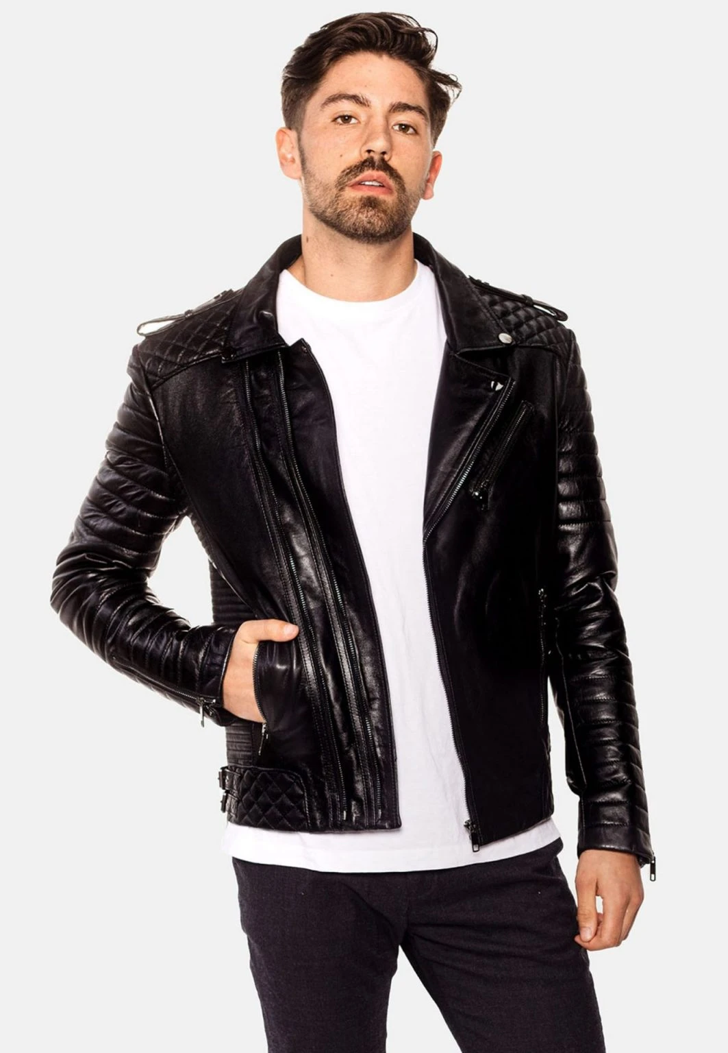 THOR PERFECTO LEATHER JACKET DARK SILVER - SILK EDITION