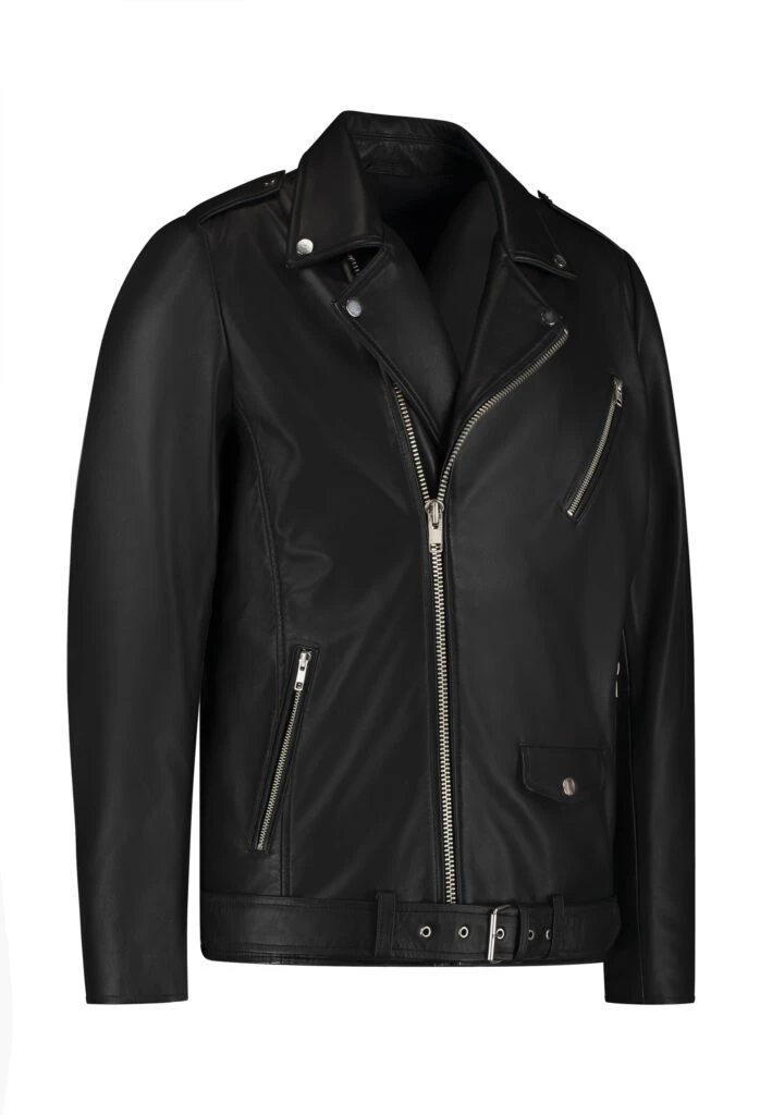 Odin Perfecto Black Leather Biker Jacket – Classic Belted Asymmetric Style