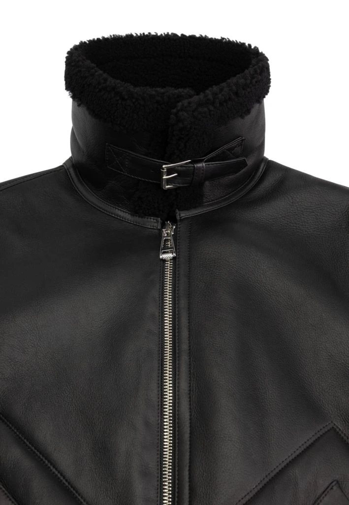 Men’s Shearling Jacket – The Hunter – Luxury Lambskin & Wool Winter Jacket – Black - Gallery Image