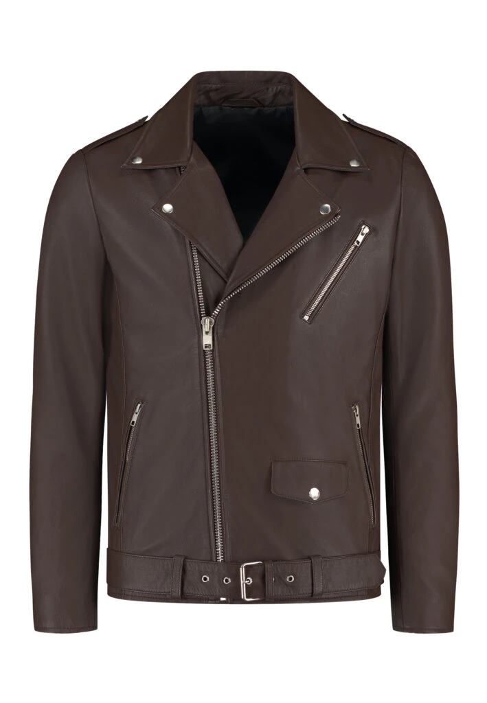 Odin Perfecto Brown Leather Biker Jacket – Classic Belted Asymmetric Style