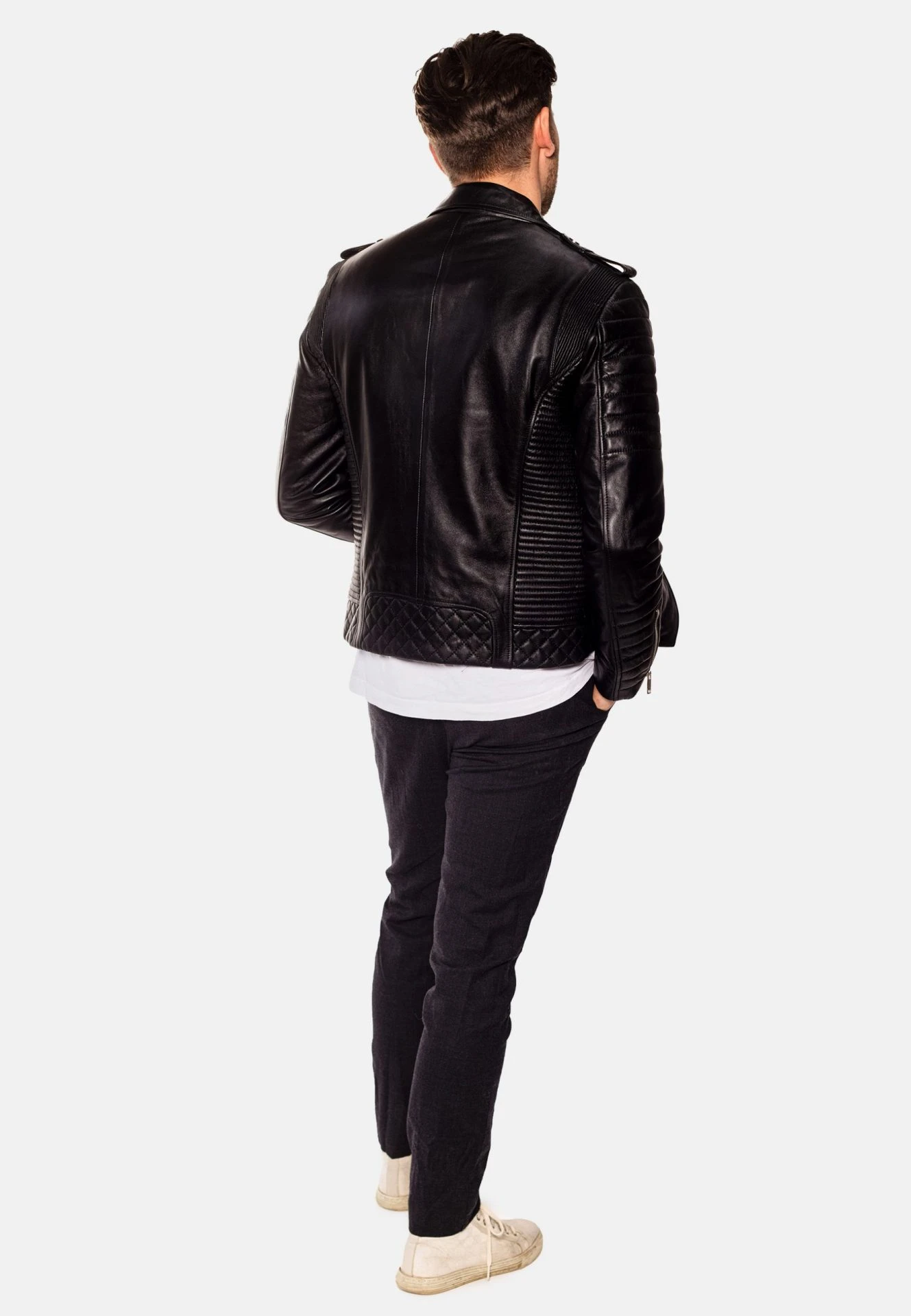 Jordan Perfecto Men's Black Leather Jacket – Classic Biker with Asymmetric Zipper - Gallery Image