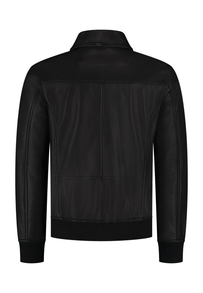 The Commendent – Black Leather Jacket Men's Aviator with Removable Collar - Galleribild