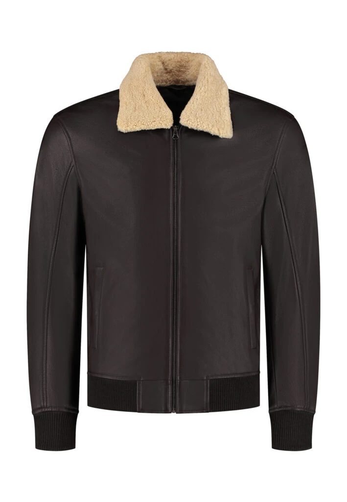 The Commendent – Men's Brown Leather Aviator Jacket with Removable Collar