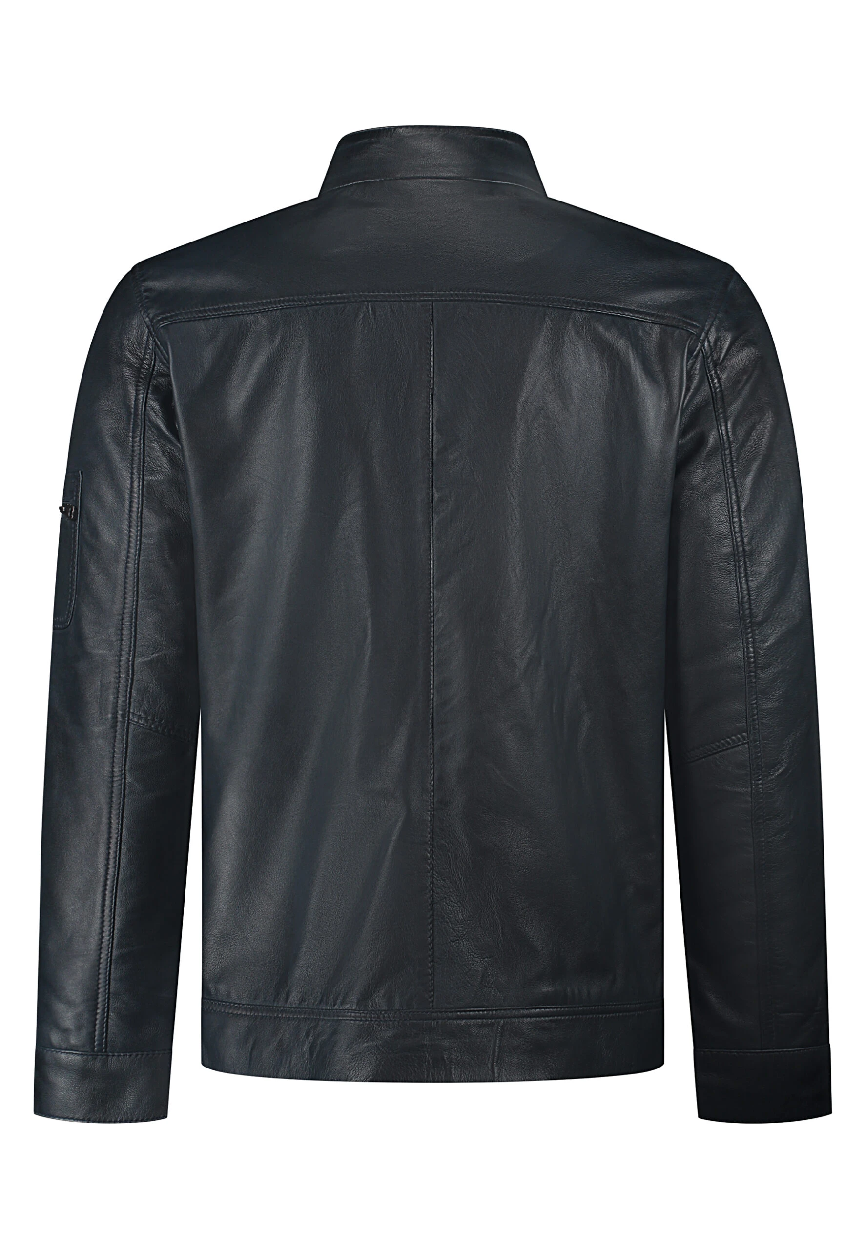 Veste en cuir bleu royal pour homme - Blouson de motard avec col et capuche amovibles en laine - Image de la galerie