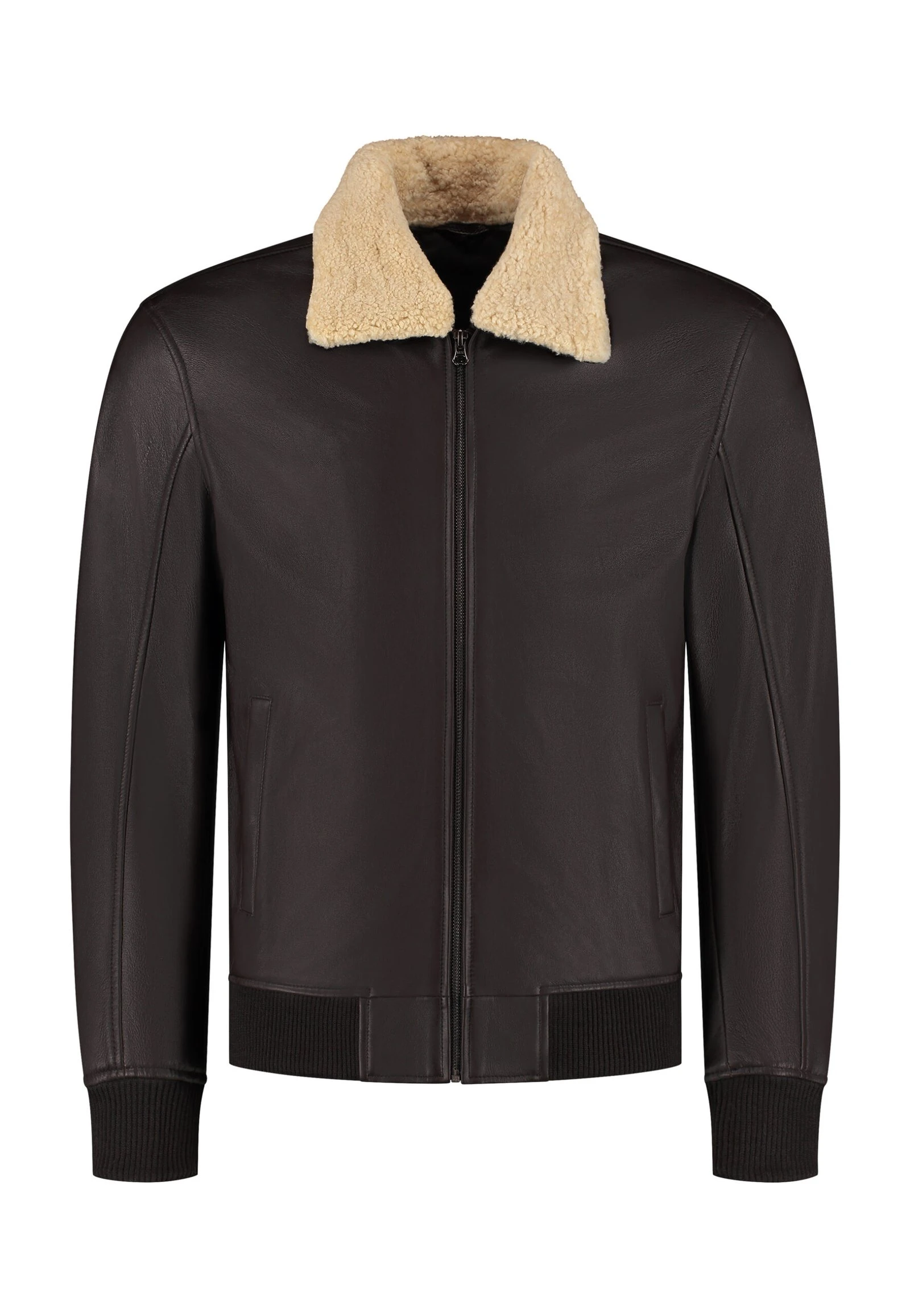 The Commendent – Men's Brown Leather Aviator Jacket with Removable Collar - Image 5