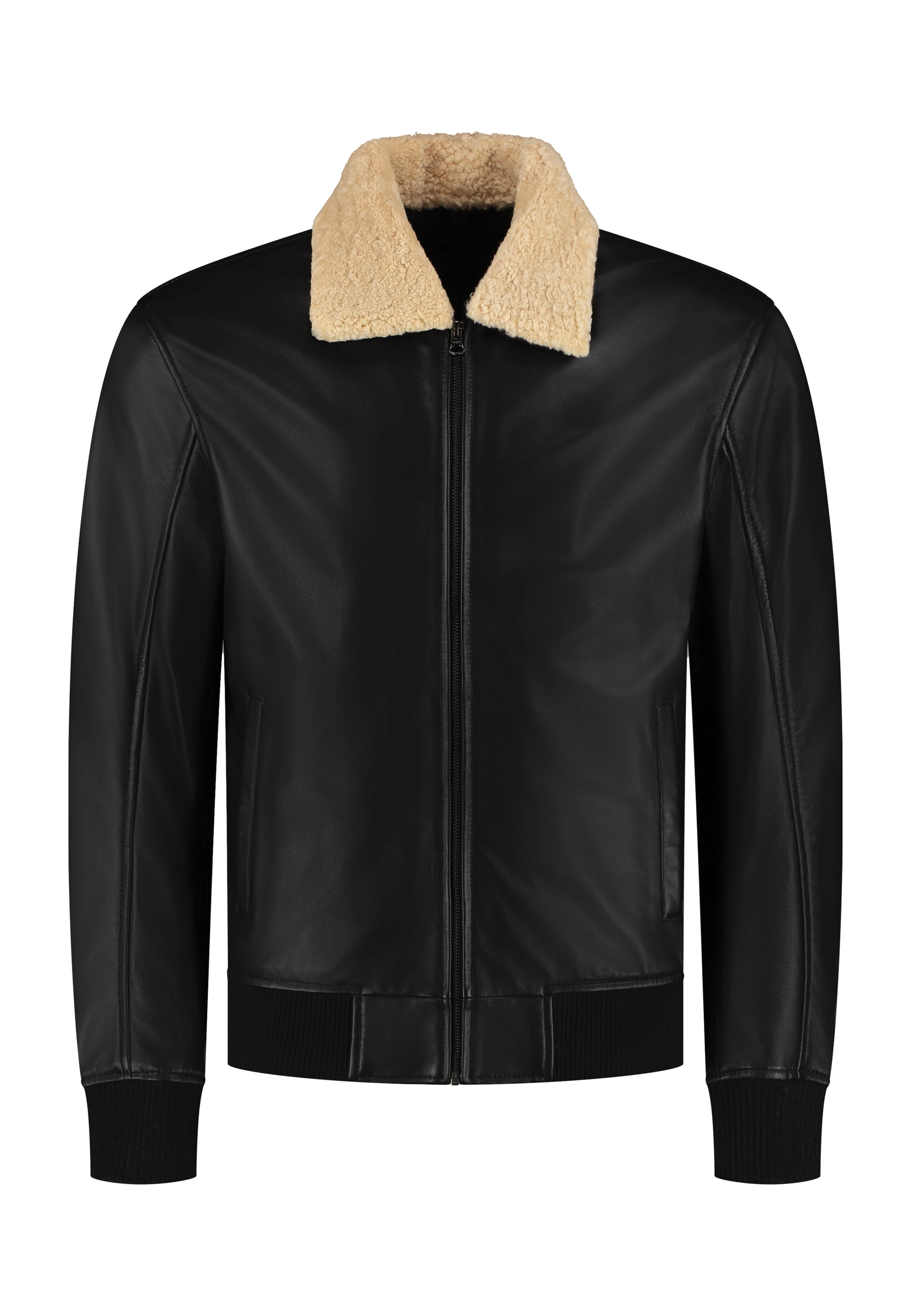 The Commendent – Men's Black Leather Aviator Jacket with Removable Collar - Image 3