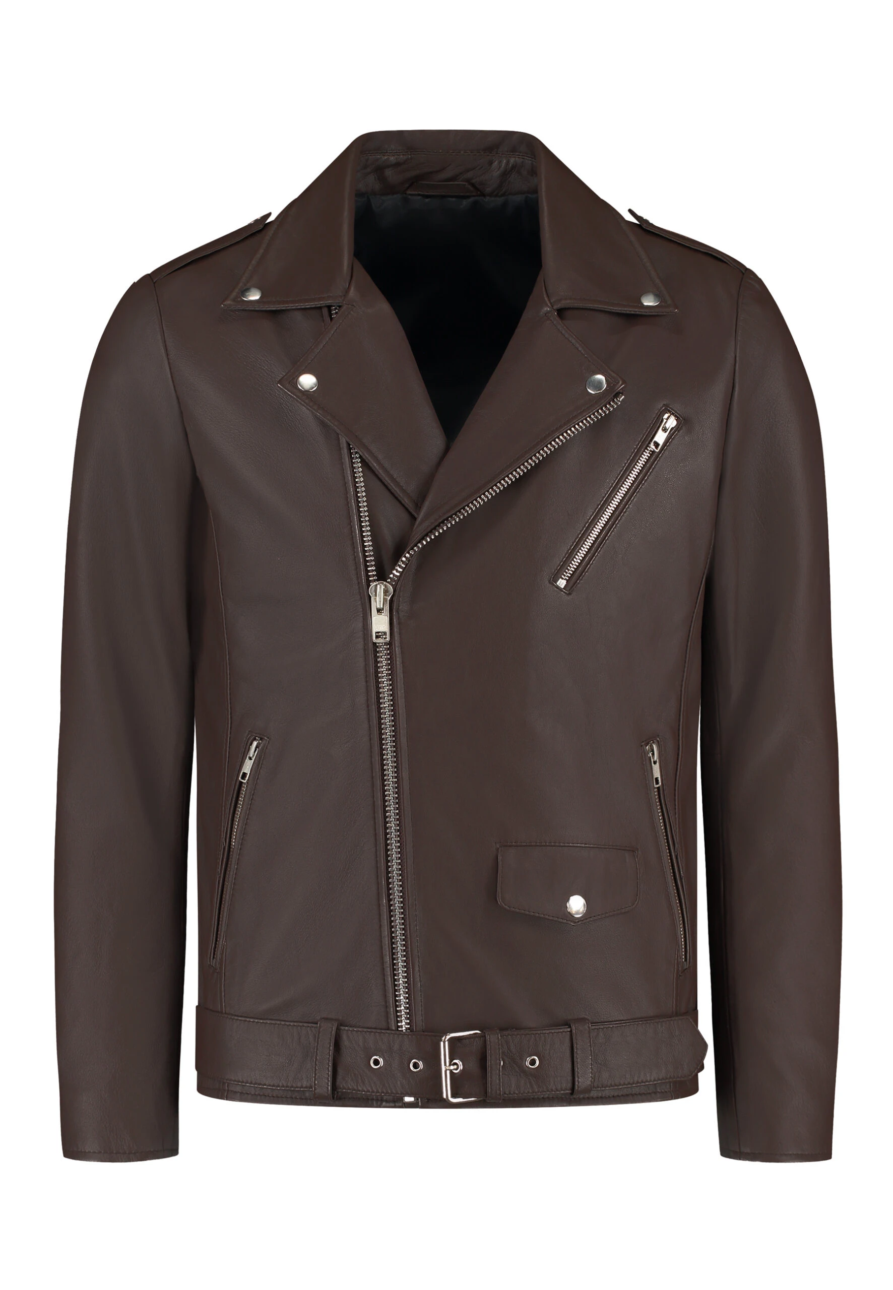 Odin Perfecto Brown Leather Biker Jacket – Classic Belted Asymmetric Style - Image 5