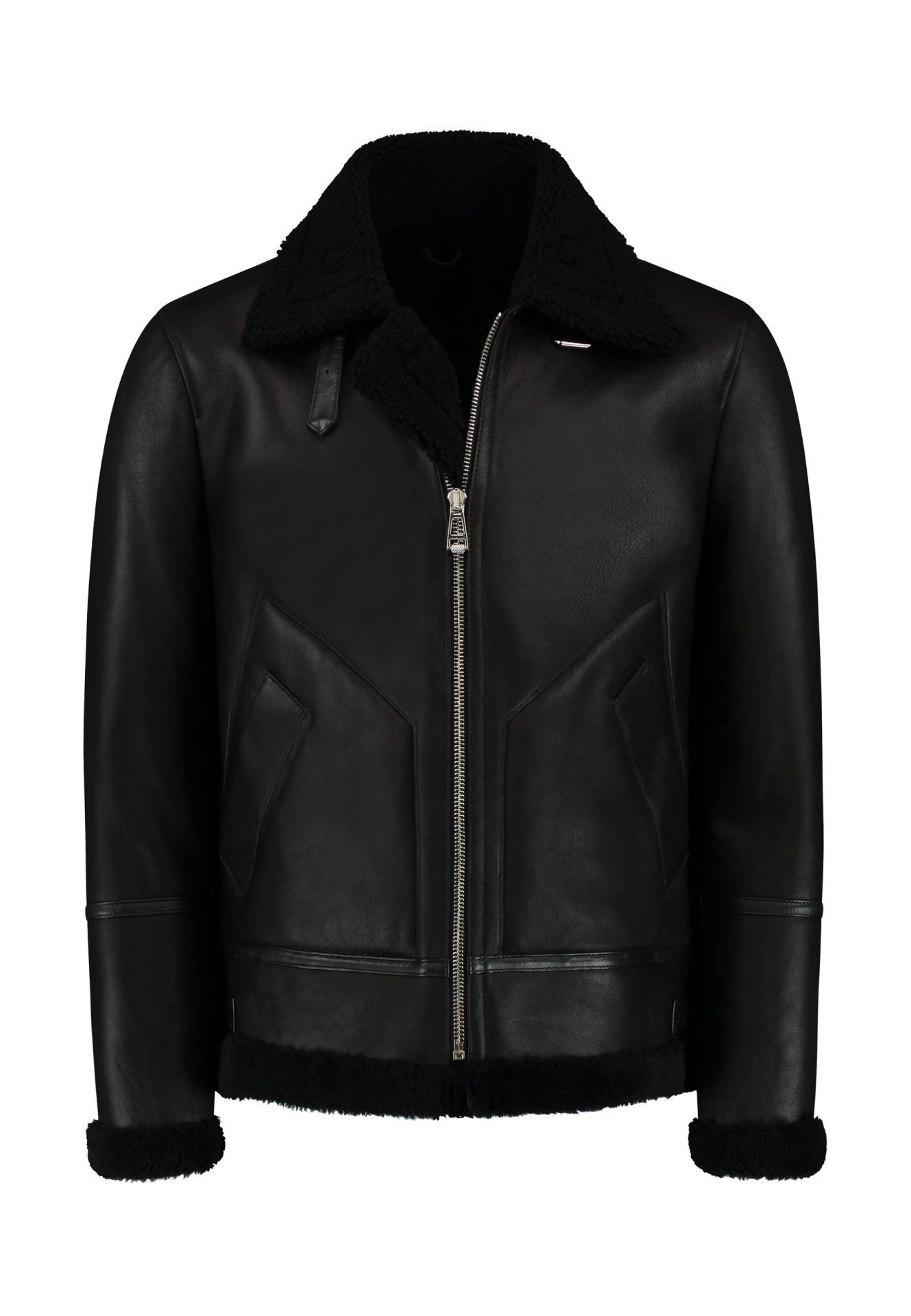 Men’s Shearling Jacket – The Hunter – Luxury Lambskin & Wool Winter Jacket – Black - Image 6