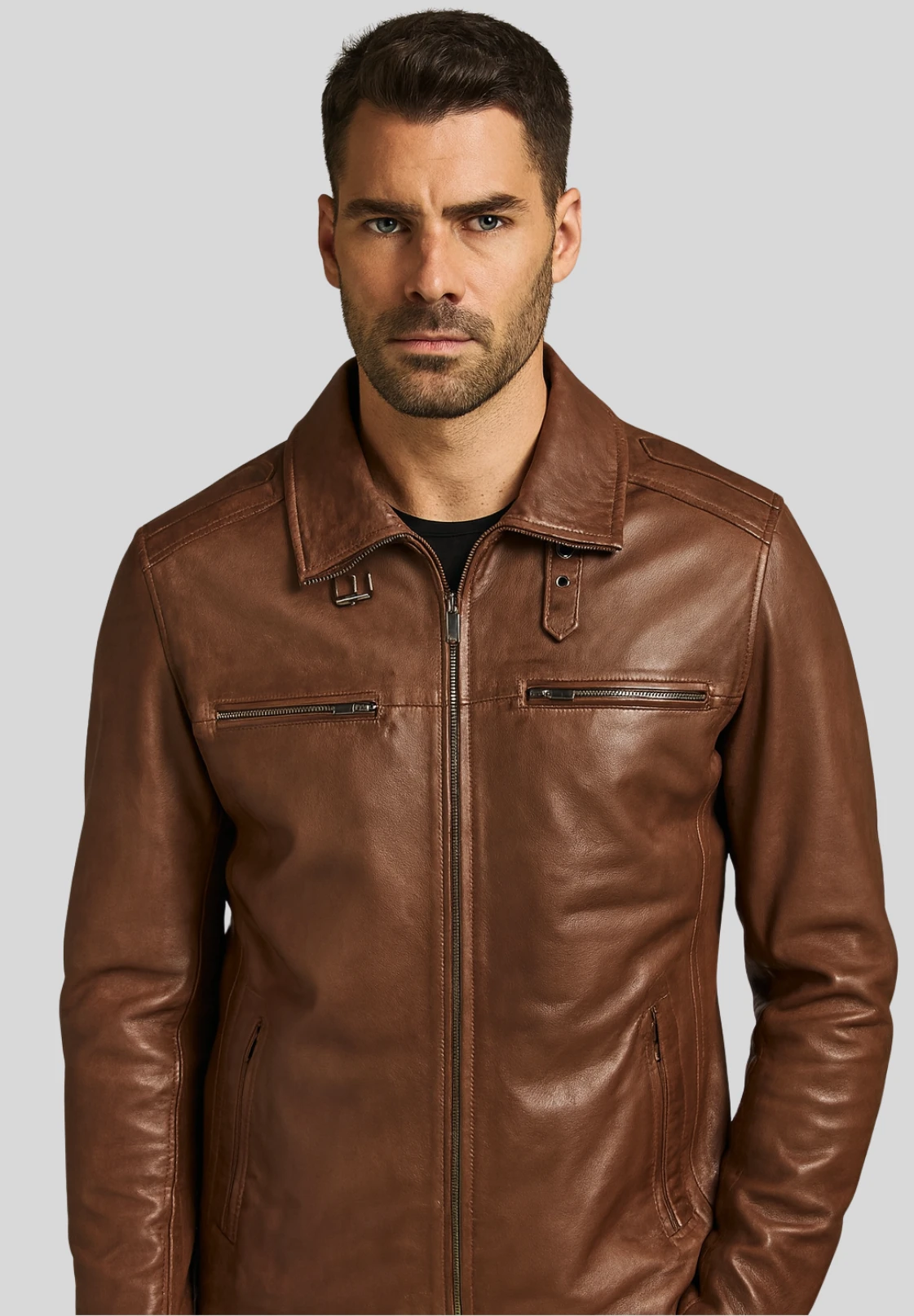 Flex Brown Leather Coat – Lambskin Parka Jacket with Removable Wool Collar – 2 Jackets in 1 - Image 6