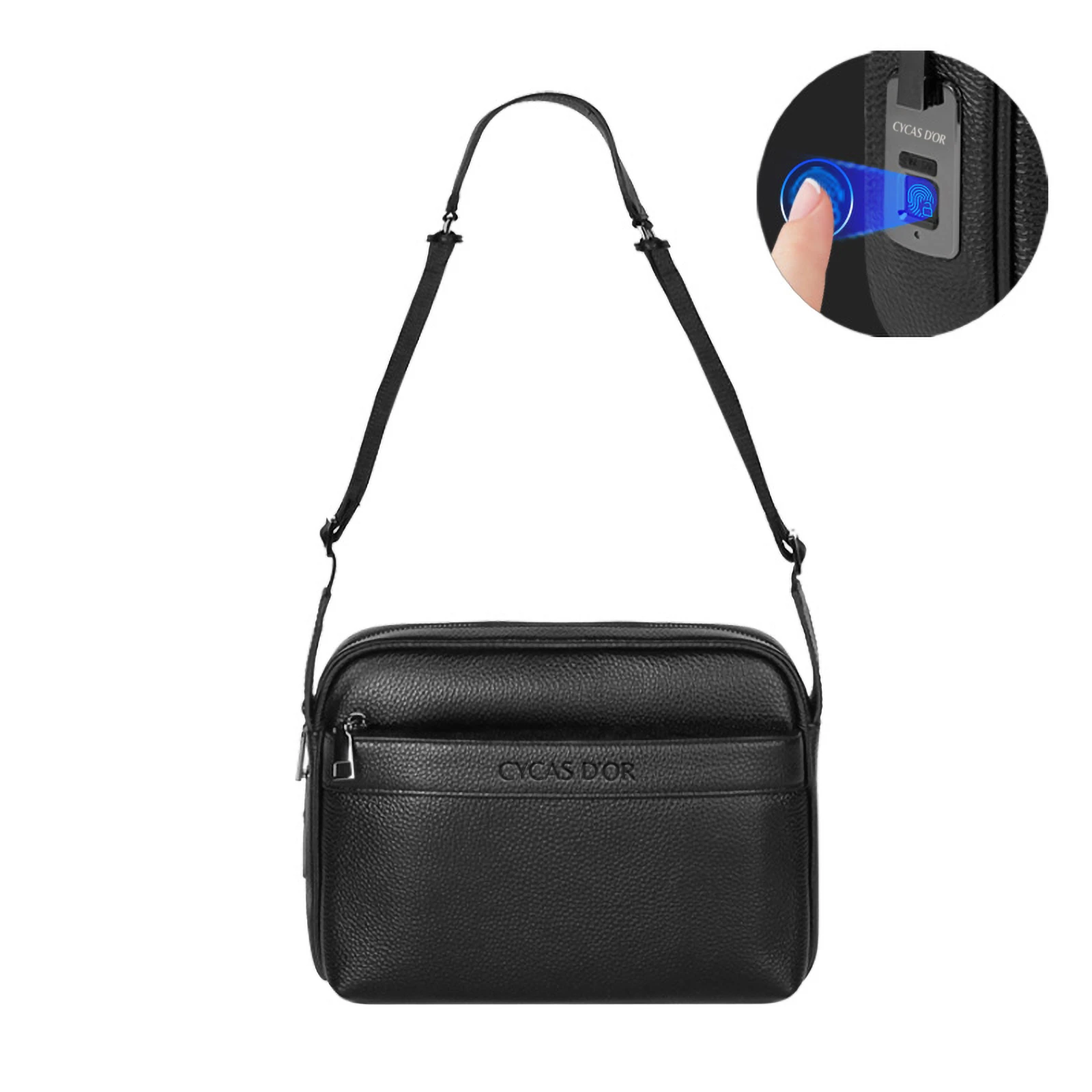 cross-body leather bag with fingerprint technology