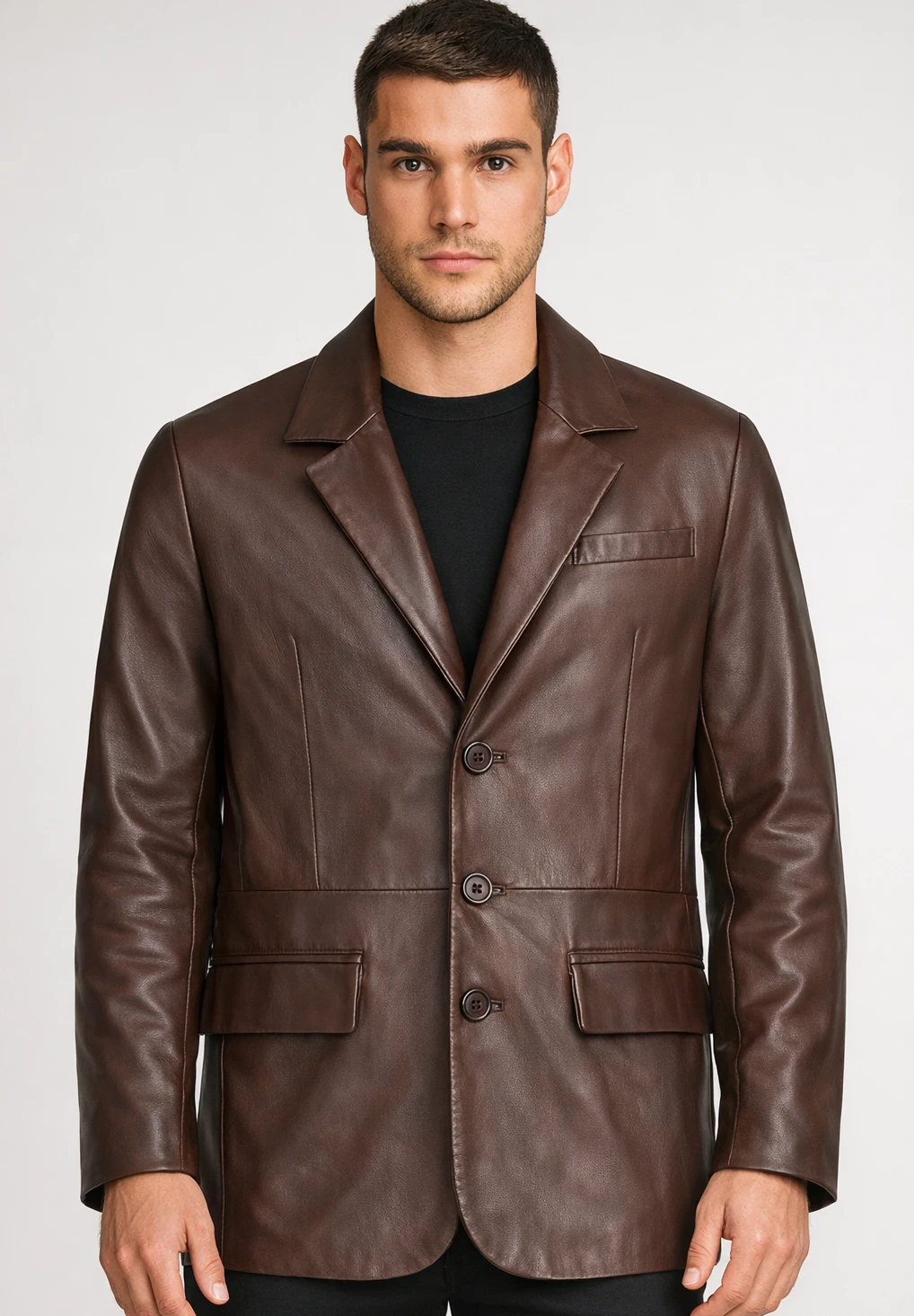 Hype Chocolate Brown Leather Blazer – Premium Men's Lambskin Jacket - Image 6