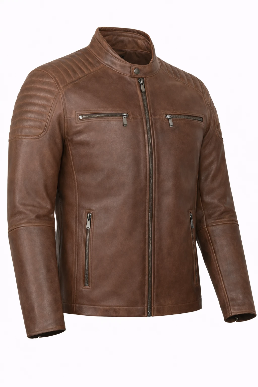 Harrison Brown Leather Jacket – Men's Genuine Biker Jacket - Image 3