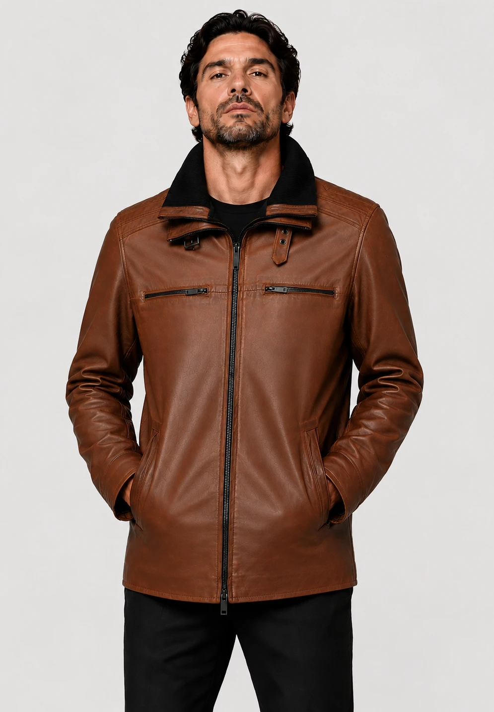 Flex Brown Leather Coat – Lambskin Parka Jacket with Removable Wool Collar – 2 Jackets in 1 - Image 8