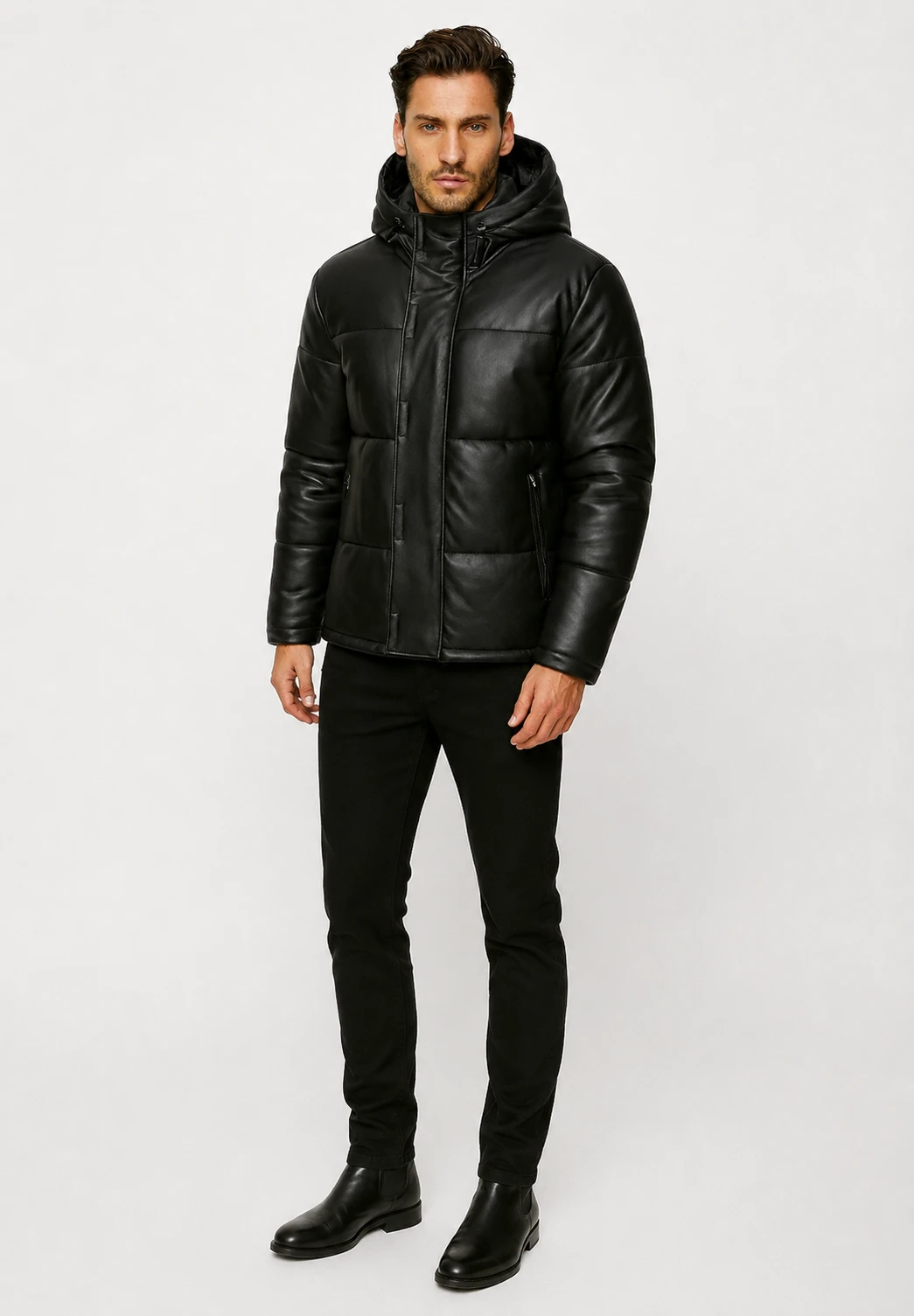 Polaris Leder Pufferjacke – Lange Lederparka – Winterjacke – Schwarz - Bild 8