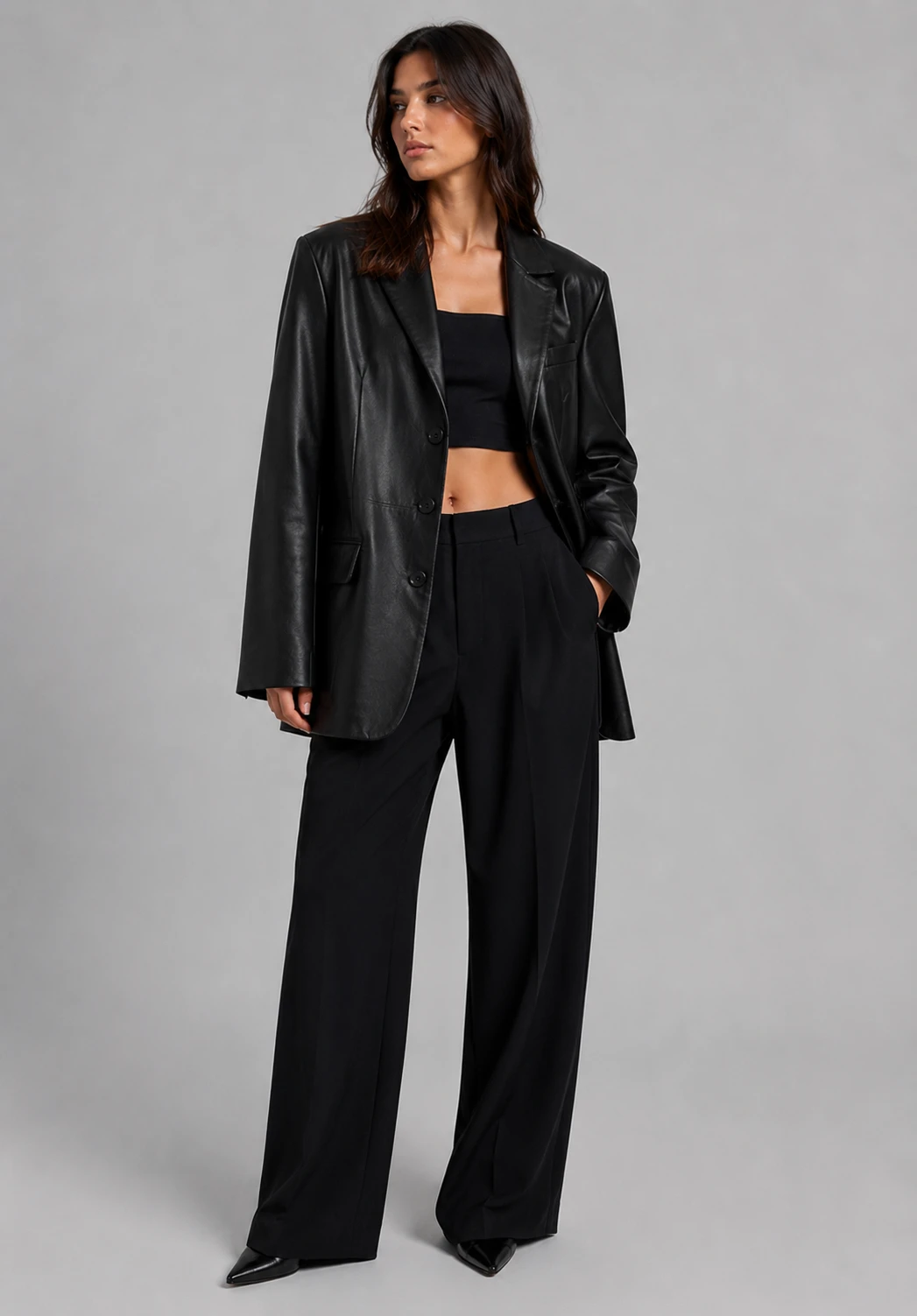 Hype Oversized Leather Blazer - Black - Gallery Image