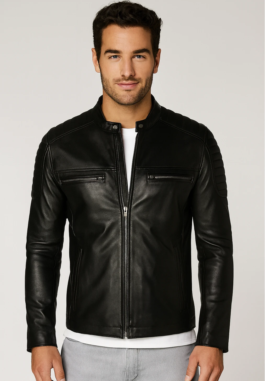 Harrison Black Leather Jacket | Men's Genuine Leather Biker Jackets