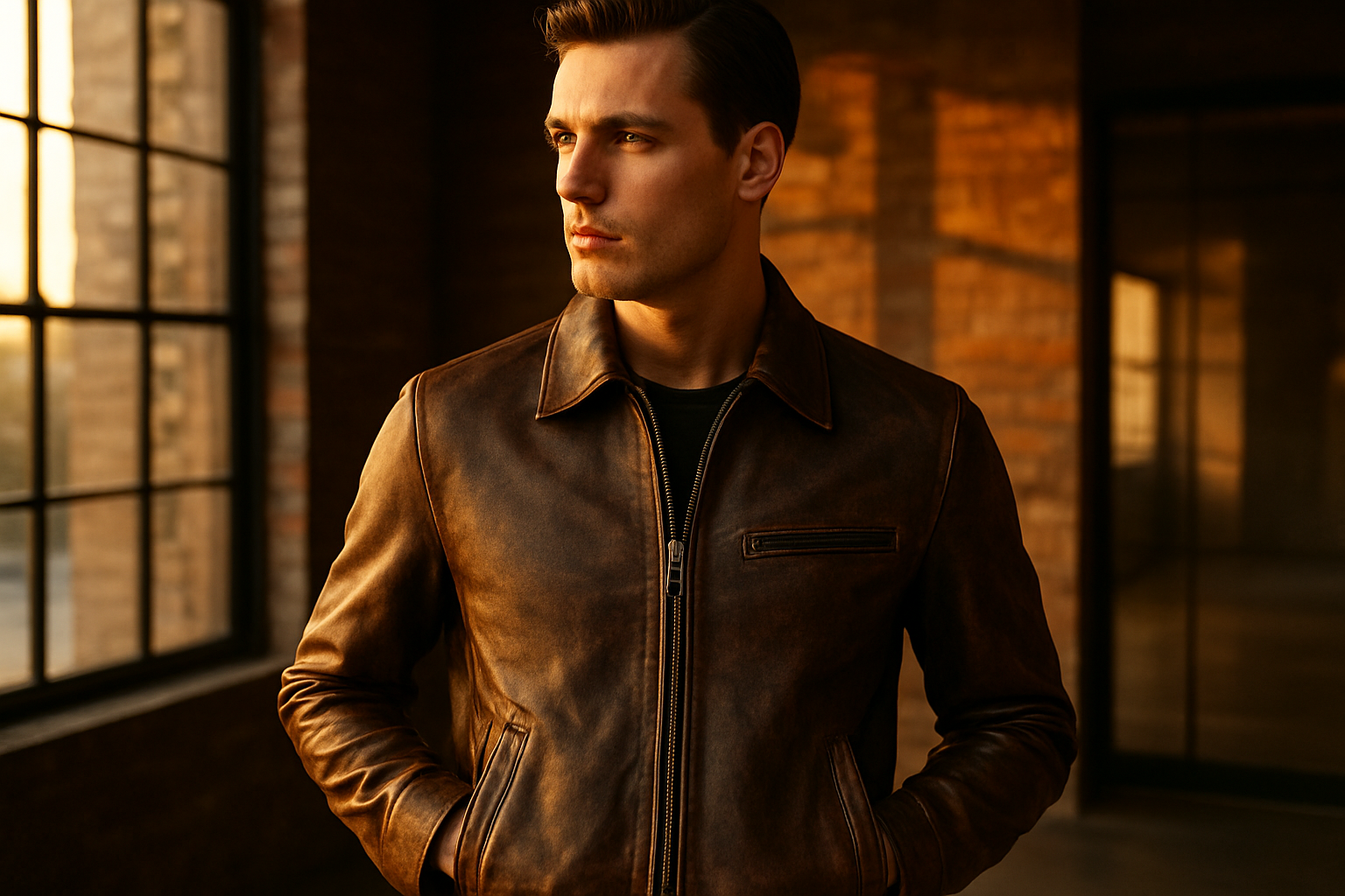 Premium CYCAS D'OR editorial image for Mastering the Brown Leather Jacket: Style Inspirations for Every Occasion