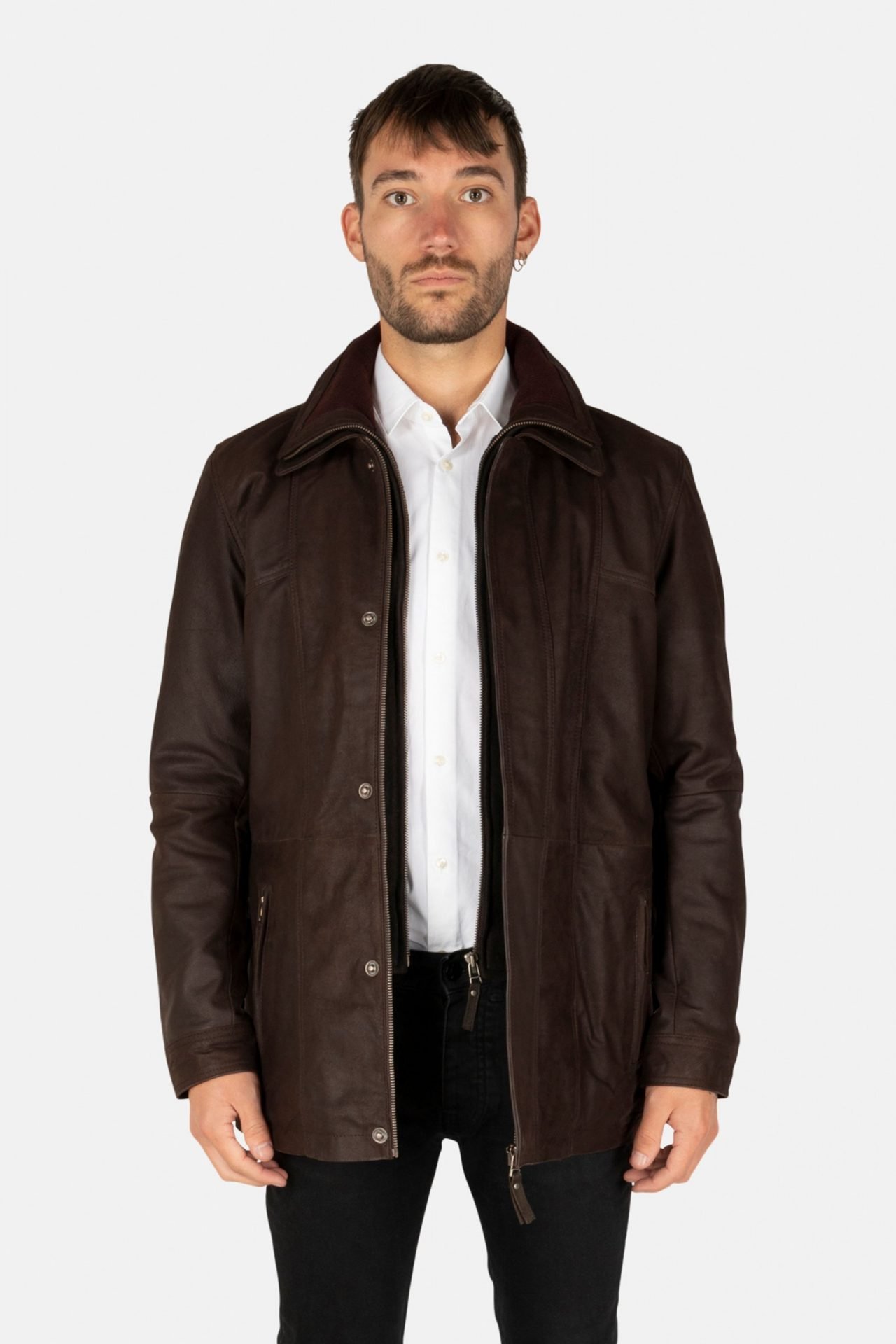 BUFF Brown Leather Parka Exquisite Brown Color